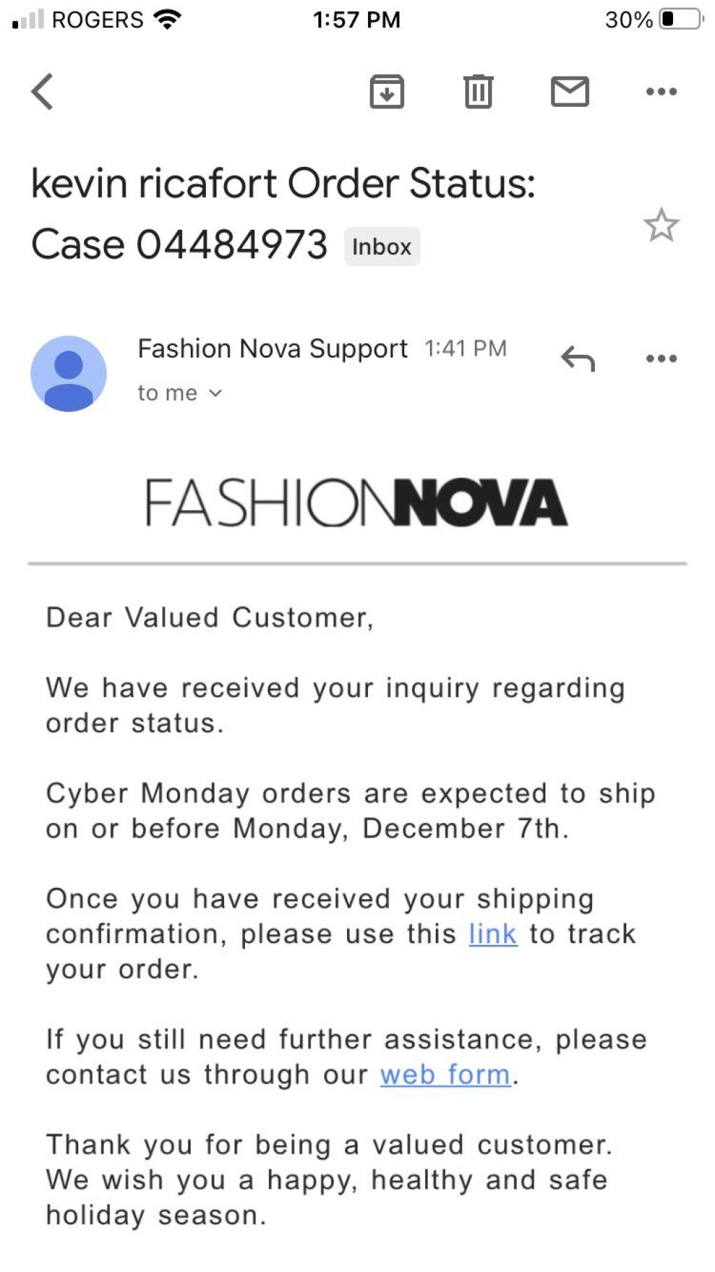 fashion nova tracking issue black friday order r fashionnova