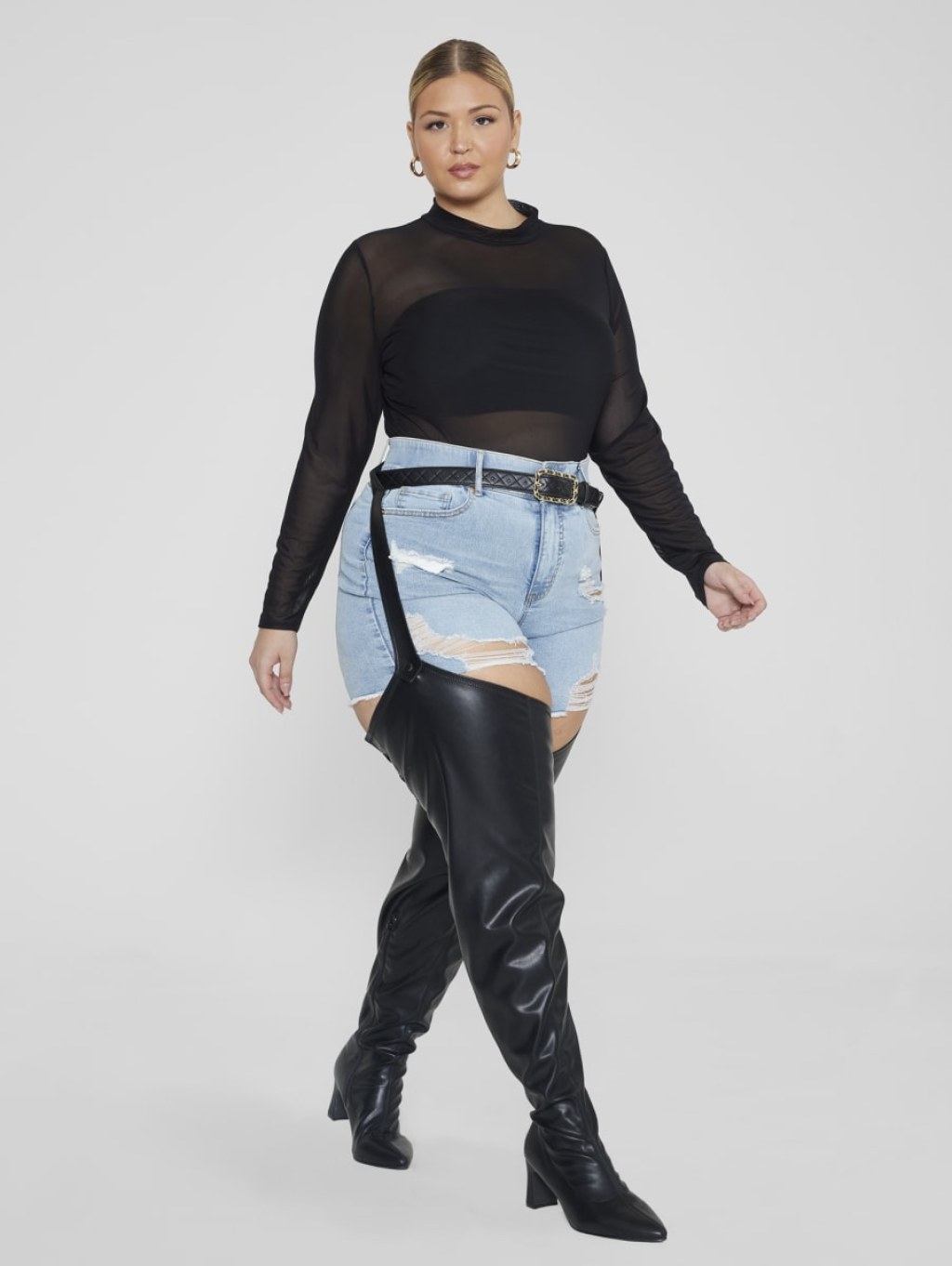 Picture of: Plus Size Krista Wide Calf Thigh-High Boots with Belt Strap